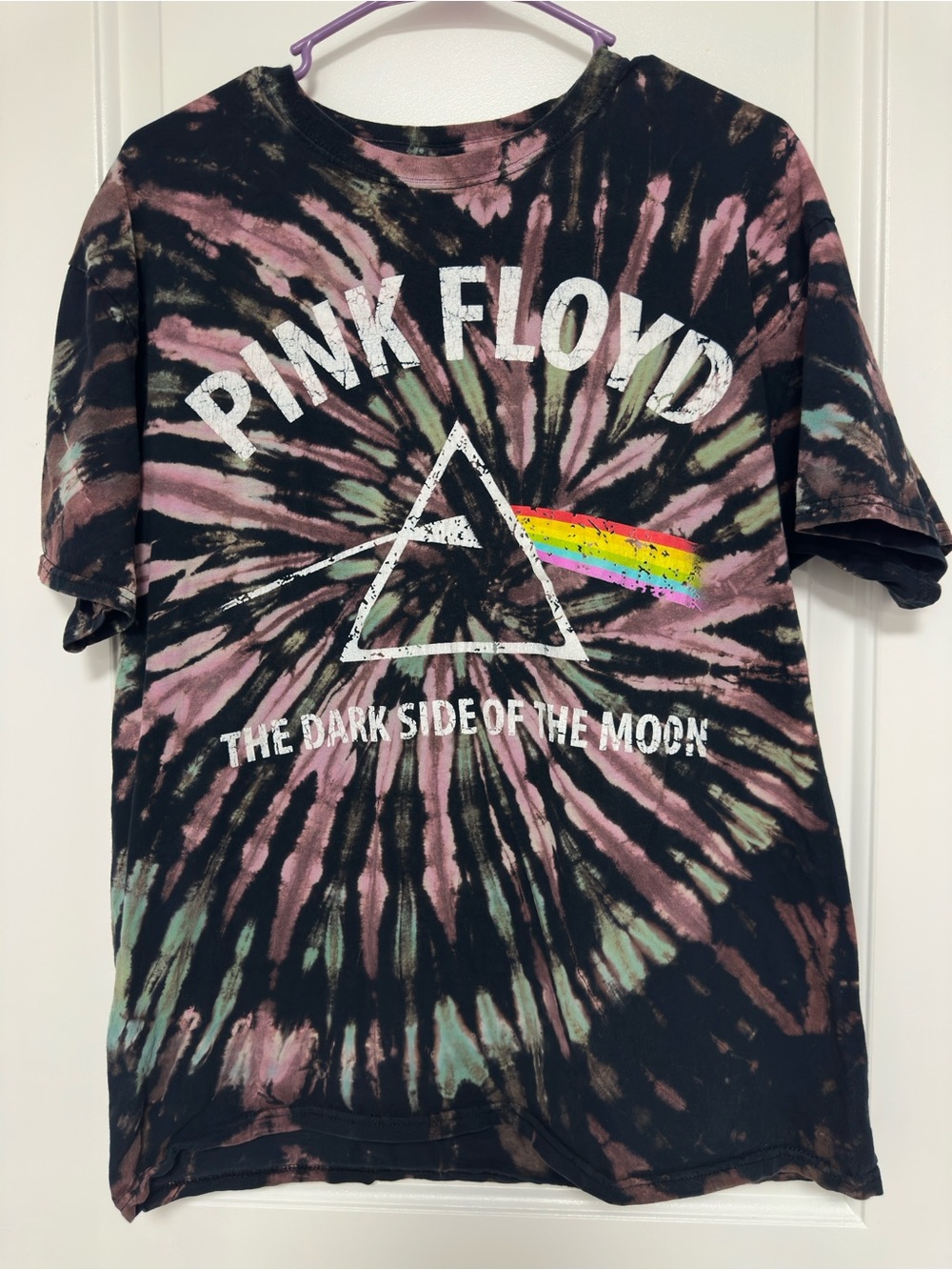 Pink Floyd Black and Pink Tie-Dye Logo Tee
